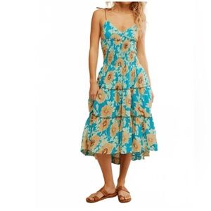 Free People Adriel Midi Dress In Hawaiian Ocean Combo Size Large